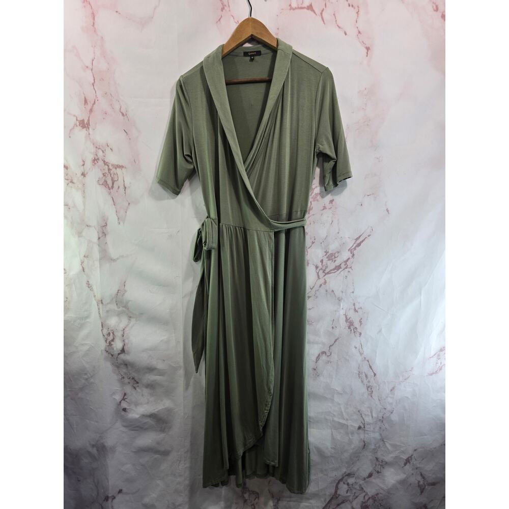 Quince Dress Womens Medium Green Midi Wrap Long Tencel Jersey Sage Stretch
